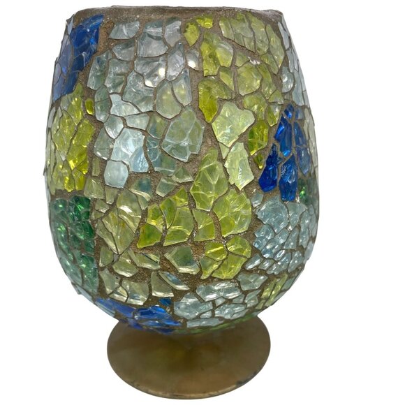 Unbranded Other - Retro MCM Mosaic Glass Brandy Snifter Candle Holder Pedestal Vase 1970's Vintage